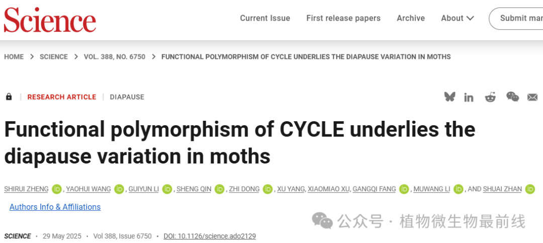 Science重磅！-生物钟基因Cycle是调控家蚕滞育变异的关键基因